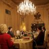 SCREAM QUEENS: L-R: Guest star Julia Duffy, series stars Glen Powell and Emma Roberts, guest stars Alan Thicke, Chad Michael Murray and Patrick Schwarzenegger in the "Thanksgiving" episode of SCREAM QUEENS airing Tuesday, Nov. 24 (9:00-10:00 PM ET/PT) on FOX. ©2015 Fox Broadcasting Co. Cr: Patti Perret/FOX.