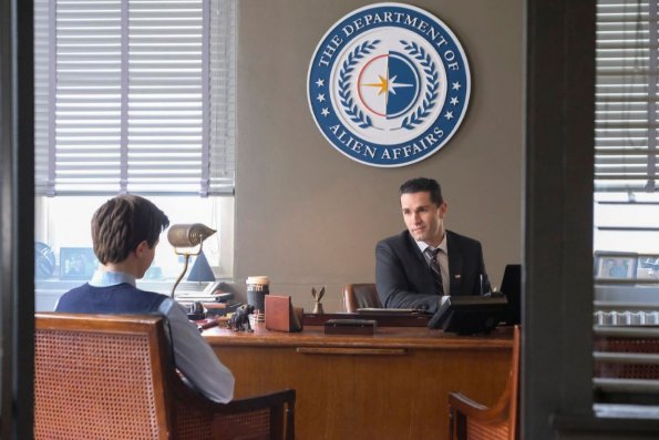 Supergirl -- "All About Eve" -- Image Number: SPG417b_0315_f.r.jpg -- Pictured (L-R): Sam Witwer as Ben Lockwood/Agent Liberty and Graham Verchere as George Lockwood -- Photo: Bettina Strauss/The CW -- ÃÂ© 2019 The CW Network, LLC. All Rights Reserved.