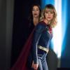 Supergirl -- "Back From The Future Ð Part One" -- Image Number: SPG511B_0234b.jpg -- Pictured (L-R): Julie Gonzalo as Andrea Rojas/Acrata and Melissa Benoist as Kara/Supergirl -- Photo: Dean Buscher/The CW -- © 2020 The CW Network, LLC. All rights reserved.