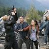 The 100 -- "Many Happy Returns" -- Image: HU204b_0290 -- Pictured (L-R): Kendall Cross as Byrne, Alessandro Juliani as Sinclair, Lindsey Morgan as Raven, and Steve Talley as Wick -- Photo: Cate Cameron/The CW -- ÃÂ© 2014 The CW Network, LLC. All Rights Reserved