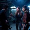 The 100 -- "Spacewalker" -- Image: HU208a_0095 -- Pictured (L-R): Bob Morley as Bellamy, Paige Turco as Abby, and Lindsey Morgan as Raven -- Photo: Diyah Pera/The CW -- ÃÂ© 2014 The CW Network, LLC. All Rights Reserved