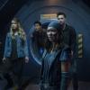 The 100 -- "Sleeping Giants" -- Image Number: HU503a_0009.jpg -- Pictured (L-R): Chelsea Reist as Harper, Chris Larkin as Monty, Richard Harmon as Murphy and Luisa D\'Oliveira as Emori -- Photo: Diyah Pera/The CW -- ÃÂ© 2018 The CW Network, LLC. All rights reserved.