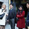 THE MINDY PROJECT: Priscilla (guest star Jenna Elfman, L) confronts Mindy (Mindy Kaling, second from R) in the &quot;Mindy Lahiri is a Racist&quot; episode of THE MINDY PROJECT airing Tuesday, Nov. 19 (9:30-10:00 PM ET/PT) on FOX. &#xa9;2013 Fox Broadcasting Co. Also pictured L-R: Ed Weeks and Adam Pally. Cr: Beth Dubber/FOX
