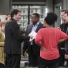 "Ghostwriter" -- Behind the scenes of the CBS series THE ODD COUPLE, scheduled to air on the CBS Television Network. Pictured L-R: Executive Producer Bob Daily, Wendell Pierce, Yvette Nicole Brown , Matthew Perry, and Thomas Lennon  Photo: Sonja Flemming/CBS ÃÂ©2014 CBS Broadcasting, Inc. All Rights Reserved