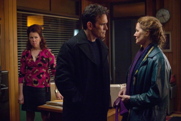 WAYWARD PINES:  Pictured L-R:   Siobhan Fallon Hogan, Matt Dillon and Melissa Leo.  WAYWARD PINES is set to premiere Thursday, May 14 (9:00-10:00 PM ET/PT) on FOX.  ©2015 Fox Broadcasting Co.  Cr: Ed Araquel/FOX.