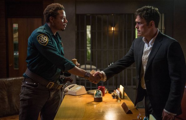 WAYWARD PINES:  Based on a best-selling novel and brought to life by suspenseful storyteller M. Night Shyamalan (&#x201c;The Sixth Sense&#x201d;), WAYWARD PINES is an intense, mind-bending 10-episode thriller starring Academy Award nominee Matt Dillon (&#x201c;Crash&#x201d;) as a Secret Service agent on a mission to find two missing federal agents in the bucolic town of Wayward Pines, ID. Every step closer to the truth makes him question if he will ever get out of Wayward Pines alive.   WAYWARD PINES will join the schedule in 2015 on FOX.  Pictured L-R:  Matt Dillon and Terrence Howard).  @2014 Fox Broadcasting Co.  Cr:  Ed Araquel/FOX