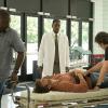 "Eats, Shoots, and Leaves" and "Wild Things" --  When Jackson is injured after a run-in with the rebels in Zambia, the team rushes him to a hospital in Zimbabwe and finds it overrun by wild animals. While Jackson undergoes emergency surgery, Mitch and Jamie work to formulate a cure using the Mother Cell and leopard DNA. Victory is within reach until a shocking turn of events jeopardizes everything, on a special two-hour episode of ZOO, Tuesday, Sept. 8 (9:00-11:00 PM, ET/PT), on the CBS Television Network.   Pictured (L-R) Nonso Anozie as Abraham Kenyatta,   James Wolk  as Jackson Oz, Billy Burke as Mitch Morgan,  and Kristen Connolly as Jamie Campbell,    Photo Credit: Cook Allender /CBS ÃÂ© 2015 CBS Broadcasting Inc. All Rights Reserved