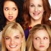 I HATE MY TEENAGE DAUGHTER: Nikki (Katie Finneran, top R) and Annie (Jaime Pressly, bottom L) are single moms, best friends and former nerds raising their privileged and overly indulged daughters in the new comedy I HATE MY TEENAGE DAUGHTER premiering Wednesday, Nov. 30 (9:30-10:00 PM ET/PT) on FOX. (Pictured Clockwise from L: Aisha Dee, Katie Finneran, Kristi Lauren and Jaime Pressly. &#xa9;2011 Fox Broadcasting Co. Cr: Gavin Bond/FOX.