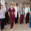 MERCY -- Pictured: (l-r) Michelle Trachtenberg as Chloe Payne, James Tupper as Dr. Chris Sands, Taylor Schilling as Veronica Flanagan Callahan, Delroy Lindo as Dr. Alfred Parks, Guillermo Diaz as Angel Lopez, James LeGros as Dr. Harris, Jaime Lee Kirchner as Sonia Jimenez -- NBC Photo: Mitchell Haaseth