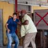 THE FINDER:  Walter (Geoff Stults, L) and Leo (Michael Clarke Duncan, R) get into trouble during their search for stolen sports memorabilia in the &quot;Swing and a Miss&quot; episode of THE FINDER airing Thursday, Feb. 2 (9:00-10:00 PM ET/PT) on FOX.  &#xa9;2012 Fox Broadcasting Co.  Cr: Jennifer Clasen/FOX