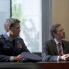 THE FINDER:  Walter (Geoff Stults, L) and Dr. Jack Hodgins (guest star TJ Thyne, R) from BONES go undercover to find evidence that would expose extraterrestrial activity in the &quot;Little Green Men&quot; episode of THE FINDER airing Thursday, Feb. 23 (9:00-10:00 PM ET/PT) on FOX.  &#xa9;2012 Fox Broadcasting Co.  Cr:  Jennifer Clasen/FOX