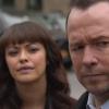 "Baggage" -- Danny is conflicted when he learns that a group of highly trained Army veterans are responsible for a robbery. Meanwhile, after a bomb scare in a subway turns out to be the work of a famous street artist, Garrett and Gormley argue about how to deal with the fallout, on the 100th episode of BLUE BLOODS, on the CBS Television Network.   Pictured: Marisa Ramirez as Maria Baez, Donnie Wahlberg as Danny Reagan. Photo: CBS  ÃÂ©2014 CBS Broadcasting Inc. All Rights Reserved.