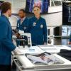 BONES:  L-R:  Hodgins (TJ Thyne), Dr. Clark Edison (guest star Eugene Byrd), Brennan (Emily Deschanel) and Cam (Tamara Taylor) continue to investigate who framed Booth for murder in the "The Lance to the Heart" episode of BONES airing Thursday, Oct. 2 (8:00-9:00 PM ET/PT) on FOX.  ©2014 Fox Broadcasting Co.  Cr:  Jordin Althaus/FOX