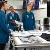 BONES:  L-R:  Hodgins (TJ Thyne), Dr. Clark Edison (guest star Eugene Byrd), Brennan (Emily Deschanel) and Cam (Tamara Taylor) continue to investigate who framed Booth for murder in the "The Lance to the Heart" episode of BONES airing Thursday, Oct. 2 (8:00-9:00 PM ET/PT) on FOX.  ©2014 Fox Broadcasting Co.  Cr:  Jordin Althaus/FOX