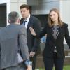 BONES:  Things get heated when Brennan (Emily Deschanel, L) and Booth (David Boreanaz, L)  interview a suspect to help determine who is mastermining the government conspiracy that framed Booth for murder in the "The Lance to the Heart" episode of BONES airing Thursday, Oct. 2 (8:00-9:00 PM ET/PT) on FOX.  ©2014 Fox Broadcasting Co.  Cr:  Patrick McElhenney/FOX