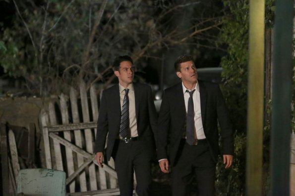 BONES:  Booth (David Boreanaz, R) and FBI Special Agent James Aubrey (John Boyd, L) follow a lead to a farmhouse in a remote location in the "The Lost Love in the Foreign Land" episode of BONES airing Thursday, Nov. 6 (8:00-9:00 PM ET/PT) on FOX.  ©2014 Fox Broadcasting Co.  Cr:  Patrick McElhenney/FOX