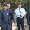 BONES:  L-R:  Cam (Tamara Taylor), Brennan (Emily Deschanel), Booth (David Boreanaz) and FBI Special Agent James Aubrey (John Boyd) investigate a crime scene in the "The Lost Love in the Foreign Land" episode of BONES airing Thursday, Nov. 6 (8:00-9:00 PM ET/PT) on FOX.  ©2014 Fox Broadcasting Co.  Cr:  Patrick McElhenney/FOX