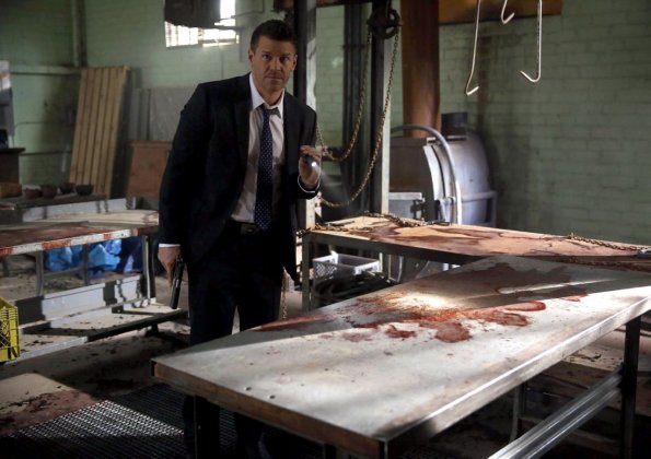 BONES:  Booth (David Boreanaz) discovers the body of an ex-con in the "The Baker In The Bits" episode of BONES airing Thursday, April 9 (8:00-9:00 PM ET/PT) on FOX. ©2015 Fox Broadcasting Co. Cr: Jordin Althaus/FOX