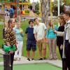 BONES: Brennan (Emily Deschanel, C) and Booth (David Boreanaz, R) question Sammy Tucker (guest star Carlos Alazraqui, L) at a mini-golf tournament to try to piece together the murder of the sport's superstar, in the "The Putter In The Rough" episode of BONES airing Thursday, April 16 (8:00-9:00 PM ET/PT) on FOX. ©2015 Fox Broadcasting Co. Cr: Ray Mickshaw/FOX