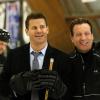 BONES:  L-R: David Boreanaz and guest star Jeremy Roenick in the “The Head in the Abutment” episode of BONES airing Thursday, June 16 (8:00-9:00 PM ET/PT) on FOX. ©2016 Fox Broadcasting Co. Cr:  Patrick McElhenney/FOX