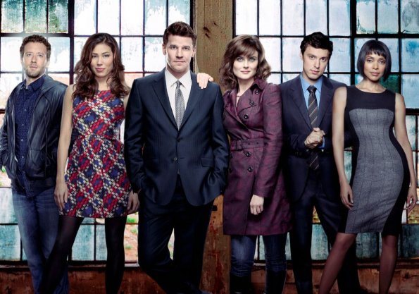 BONES:  Cast L-R:  TJ Thyne, Michaela Conlin, David Boreanaz, Emily Deschanel, John Francis Daley and Tamara Taylor.   The eighth season of BONES premieres Monday, Sept. 17 (8:00-9:00 PM ET/PT) on FOX.  &#xa9;2012 Fox Broadcasting Co.  Cr:  FOX