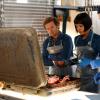 BONES:  L-R:  Hodgins (TJ Thyne), Cam (Tamara Taylor) and Jeffersonian intern Finn Abernathy (guest star Luke Kleintank) investigate remains found in a suitcase in the &quot;The Friend in Need&quot; episode of BONES airing Monday, Feb. 18 (8:00-9:00 PM ET/PT) on FOX.  &#xa9;2013 Fox Broadcasting Co. Cr: John Johnson/FOX