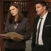 BONES:  Brennan (Emily Deschanel, L) and Booth (David Boreanaz, R) interview an immigration lawyer in the "The Survivor in the Soap" episode of BONES airing Monday, March 4 (8:00-9:00 PM ET/PT) on FOX.  ©2013 Patrick McElhenny/FOX
