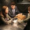 BONES:  Brennan (Emily Deschanel, L) and Booth (David Boreanaz, C) interview a woman (guest star Rona Benson, R) whom they suspect may be involved in the death of an ex-military officer in the &quot;The Doom in the Gloom&quot; episode of BONES airing Monday, March 18 (8:00-9:00 PM ET/PT) on FOX.  &#xa9;2013 Fox Broadcasting Co.  Cr:  Adam Taylor/FOX