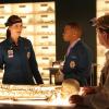 BONES:  Brennan (Emily Deschanel, L) and Dr. Clark Edison (guest star Eugene Byrd, C) participate in a documentary to raise funds for The Jeffersonian in the &quot;The Blood from the Stone&quot; episode of BONES airing Monday, March 25 (8:00-9:00 PM ET/PT) on FOX.  Also pictured:  Guest star Dave Thomas, R.  &#xa9;2013 Fox Broadcasting Co.  Cr:  Patrick McElhenney/FOX