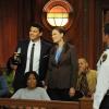 BONES:  While investigating the murder of a TV producer, Booth (David Boreanaz, L) and Brennan (Emily Deschanel, R) attend a taping of the courtroom show on which she worked in the &quot;The Maiden in the Mushrooms&quot; episode of BONES airing Monday, April 1 (8:00-9:00 PM ET/PT) on FOX.  &#xa9;2013 Fox Broadcasting Co.  Cr:  Ray Mickshaw/FOX