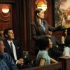 BONES:  While investigating the murder of a TV producer, Booth (David Boreanaz, L) and Brennan (Emily Deschanel, R) attend a taping of the courtroom show on which she worked in the &quot;The Maiden in the Mushrooms&quot; episode of BONES airing Monday, April 1 (8:00-9:00 PM ET/PT) on FOX.  &#xa9;2013 Fox Broadcasting Co.  Cr:  Ray Mickshaw/FOX