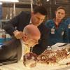 BONES:  Booth (David Boreanaz, second from L) and Brennan (Emily Deschanel, second from R) race against time to persuade a scientist (guest star Lennie Loftin, L) to help the Jeffersonian team stop a viral outbreak in the "The Pathos in the Pathogens" episode of BONES airing Monday, April 22 (8:00-9:00 PM ET/PT) on FOX.  Also pictured:  guest star Mackenzie Astin (R).  ©2013 Fox Broadcasting Co.  Cr:  Patrick McElhenney/FOX