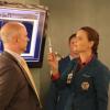 BONES:  Brennan (Emily Deschanel, R) races against time to persuade a scientist (guest star Lennie Loftin, L) to help the Jeffersonian team stop a viral outbreak in the "The Pathos in the Pathogens" episode of BONES airing Monday, April 22 (8:00-9:00 PM ET/PT) on FOX.  ©2013 Fox Broadcasting Co.  Cr:  Patrick McElhenney/FOX