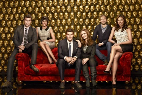 BONES:  Cast L-R:  John Francis Daley, Tamara Taylor, David Boreanaz, Emily Deschanel, TJ Thyne and Michaela Conlin .  The ninth season of BONES premieres Monday, Sept. 16 (8:00-9:00 PM ET/PT) on FOX.  &#xa9;2013 Fox Broadcasting Co.  Cr:  Brian Bowen Smith/FOX