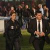 BONES:  Brennan (Emily Deschanel, L) and Booth (David Boreanaz, R) arrive at a crime scene where remains have been displayed like a replica of a famous painting in the "The Sense in the Sacrifice" episode of BONES airing Monday, Oct. 7 (8:00-9:00 PM ET/PT) on FOX.  ©2013 Fox Broadcasting Co.  Cr:  Patrick McElhenney/FOX