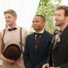 BONES:  Hodgins (TJ Thyne, R) and Jeffersonian interns Wendell Bray (Michael Grant Terry, L) and Dr. Clark Edison (Eugene Byrd, C) attend Brennan and Booth's wedding in the &quot;The Woman in White&quot; episode of BONES airing Monday, Oct. 21 (8:00-9:00 PM ET/PT) on FOX.  &#xa9;2013 Fox Broadcasting Co.  Cr:  Patrick McElhenney/FOX