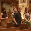BONES:  Brennan (Emily Deschanel, R), Angela (Michaela Conlin, L) and Hodgins (TJ Thyne, second from L) rehearse for Brennan's wedding with Father Harrow (guest star David Hornsby, second from R) in the "The Woman in White" episode of BONES airing Monday, Oct. 21 (8:00-9:00 PM ET/PT) on FOX.  ©2013 Fox Broadcasting Co.  Cr:  Patrick McElhenney/FOX