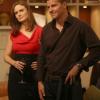 BONES:  Brennan (Emily Deschanel, L) and Booth (David Boreanaz, R) welcome family members to their home before their wedding in the &quot;The Woman in White&quot; episode of BONES airing Monday, Oct. 21 (8:00-9:00 PM ET/PT) on FOX.  &#xa9;2013 Fox Broadcasting Co.  Cr:  Patrick McElhenney/FOX