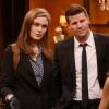 BONES: Brennan (Emily Deschanel, L) and Booth (David Boreanaz, R) question an antiquities dealer in the &quot;The Turn in the Urn&quot; episode of BONES airing Monday, March 31 (8:00-9:00 PM ET/PT) on FOX. &#xa9;2014 Fox Broadcasting Co. Cr: Patrick McElhenney/FOX