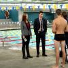 BONES: Brennan (Emily Deschanel, L) and Sweets (John Francis Daley, second from L) investigate the death of a college swim coach in the &quot;The Drama in the Queen&quot; episode of BONES airing Monday, April 28 (8:00-9:00 PM ET/PT) on FOX. &#xa9;2014 Fox Broadcasting Co. Cr: Patrick McElhenney/FOX