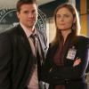 BONES:  Brennan (Emily Deschanel, R) and Booth (David Boreanaz, L) work together to solve the mystery behind a missing child found dead in the woods in the BONES episode "A Boy in the Bush" airing Tuesday, Nov. 8 (8:00-9:00 PM ET/PT) on FOX.  ™©2005 Fox Broadcasting Co.  Cr:  Carin Baer/FOX.