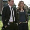 BONES:  Brennan (Emily Deschanel, R) and Booth (David Boreanaz, L) investigate a gang related murder in the BONES episode "The Woman in the Garden" airing in its time period premiere Wednesday, March 8 (8:00-9:00 PM ET/PT) on FOX.  ©2006 Fox Broadcasting Co.  Cr:  Carin Baer/FOX