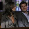 BONES:  Booth (David Boreanaz, R) and Brennan (Emily Deschanel, L) discuss their opinions about religon in the BONES episode "Aliens in the Spaceship" airing Wednesday, Nov. 15 (8:00-9:00 PM ET/PT) on FOX.  ©2006 Fox Broadcasting Co.  Cr:  Greg Gayne/FOX