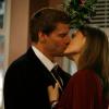 BONES:  Booth (David Boreanaz, L) and Brennan (Emily Deschanel, R) share a Christmas kiss under the mistletoe in the BONES episode &quot;The Santa in the Slush&quot; airing Tuesday, Nov. 27 (8:00-9:00 PM ET/PT) on FOX.  &copy;2007 Fox Broadcasting Co.  Cr:  Isabella Vosmikova/FOX