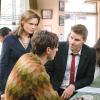 BONES:  Booth (David Boreanaz, R) and Brennan (Emily Deschanel, L) interview a former informant (Scoot McNairy, C) when the host of a popular reality show is found dead in the BONES episode &quot;The Man in the Outhouse&quot; airing Wednesday, Sept. 10 (8:00-9:00 PM ET/PT) on FOX.  &copy;2008 Fox Broadcasting Co.  Cr:  Mark Lipson/FOX