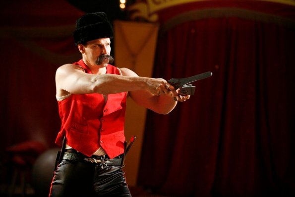 BONES: Hoping to find evidence that will lead them to solve the murder of conjoined twin girls, Booth (David Boreanaz) and Brennan go undercover in the circus as a knife-throwing team in the BONES episode "Double Trouble in the Panhandle" premiering in its new time period Thursday, Jan. 15 (8:00-9:00 PM ET/PT) on FOX. ©2008 Fox Broadcasting Co. Cr: Greg Gayne/FOX BONES: Hoping to find evidence that will lead them to solve the murder of conjoined twin girls, Booth (David Boreanaz) and Brennan go undercover in the circus as a knife-throwing team in the BONES episode "Double Trouble in the Panhandle" premiering in its new time period Thursday, Jan. 15 (8:00-9:00 PM ET/PT) on FOX. ©2008 Fox Broadcasting Co. Cr: Greg Gayne/FOX