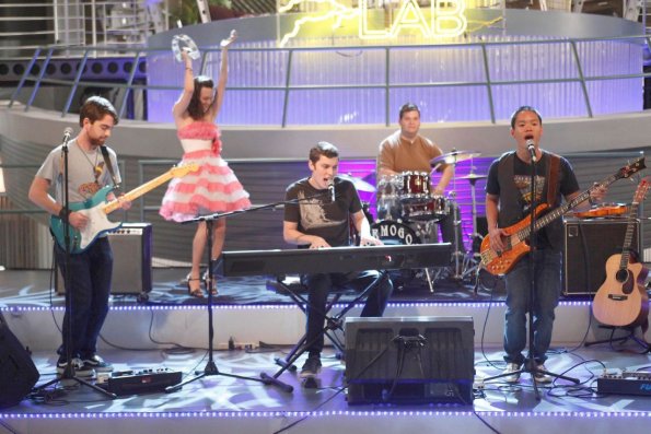 BONES: In an episode with a twist, Brennan and Booth are owners of &quot;The Lab&quot; nightclub who are  under investigation for murder occurs there.  Sweets (John Francis Daley, C) and his band &quot;Gormogon&quot; (L-R:  Matt Fleming, Michael Luke Hall, Tien Viet Nguyen) perform with Daisy at the nightclub (guest star Carla Gallo, second from L) in the BONES season finale episode &quot;The End in the Beginning&quot; airing Thursday, May 14 (8:00-9:00 PM ET/PT) on FOX.  &#xa9;2009 Fox Broadcasting Co.  Cr:  Greg Gayne/FOX