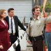 BONES:  Brennan (Emily Deschanel, L) and Booth (David Boreanaz, C) investigate a local chicken factory when the body of of a chicken farmer is found mutilated on a river bank in the BONES episode &quot;The Tough Man in the Tender Chicken&quot; airing Thursday, Nov. 5 (8:00-9:00 PM ET/PT) on FOX.  Also pictured:  Sean Bridgers (R).   &#xa9;2009 Fox Broadcasting Co.  Cr:  Greg Gayne/FOX