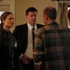 BONES:  Brennan (Emily Descanel, L) and Booth (David Boreanaz, C) investigate the remains of a burned corpse that was found in a house that is for sale in the BONES episode &quot;The Foot in the Foreclosure&quot; airing Thursday, Nov. 19 (8:00-9:00 PM ET/PT) on FOX.  Also pictured:  Sarah Rafferty (R).  &#xa9;2009 Fox Broadcasting Co.  Cr:  Greg Gayne/FOX