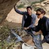 BONES:  Brennan (Emily Deschanel, R) and Booth (David Boreanaz, L) investigate a death in the desert near Roswell, NM in the BONES episode &quot;The X in the File&quot; airing Thursday,  Jan. 14 (8:00-9:00 PM ET/PT) on FOX.  &#xa9;2009 Fox Broadcasting Co.  Cr:  Greg Gayne/FOX